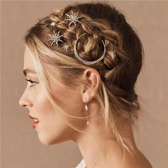 Accessories - Star & Moon Crystal Hair Clips | Sparkly Metal Alloy Barrettes